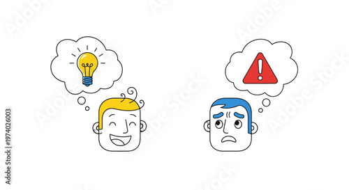 Two cartoon faces with thought bubbles.