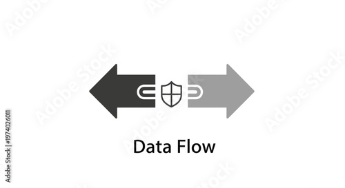 Secure data flows through a protected network system with arrows and shield icon.
