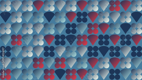 Geometric Mosaic: An intriguing geometric mosaic comprised of repeating shapes in shades of blue and red, presenting a visually engaging pattern.