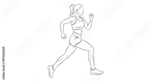 A woman in athletic wear runs quickly outdoors in a fitness activity.