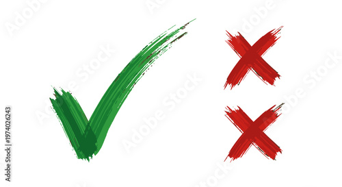 Green checkmark and red crosses symbols.