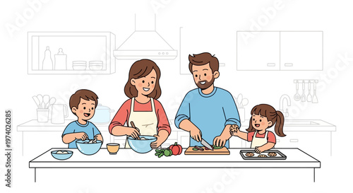 Family cooking together in a modern kitchen with love and care every day.