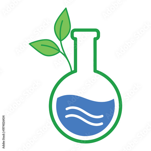 Green ecology symbol with leaf and water in flask  eco friendly concept icon