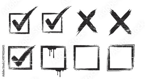 Collection of checkbox and cross symbols.