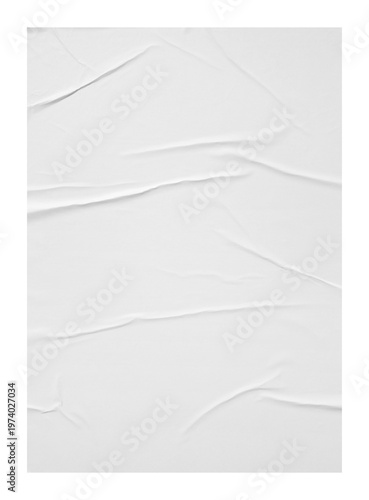 white crumpled paper texture , white paper wrinkled poster template ,blank glued creased paper sheet , empty paper mockup