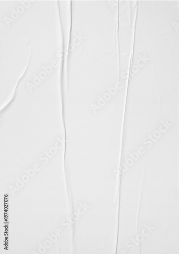 white crumpled paper texture , white paper wrinkled poster template ,blank glued creased paper sheet , empty paper mockup