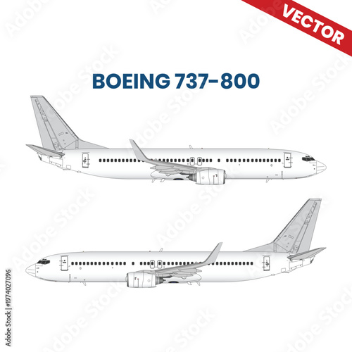 Boeing 737-800 Twin Set Vector Illustration, White Livery Passenger Plane, Commercial Aircraft Side View Profile, Aviation Fleet Design, Air Transport Industry Graphic, Isolated Airplane Vector