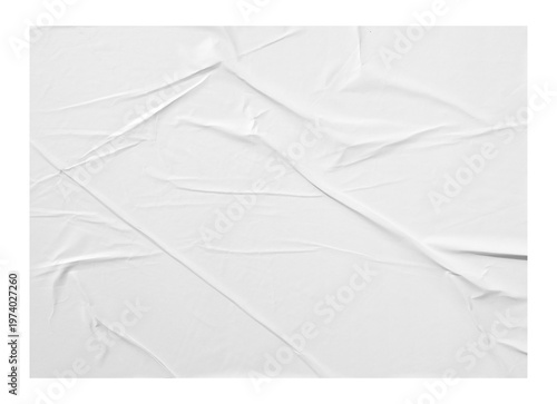 white crumpled paper texture , white paper wrinkled poster template ,blank glued creased paper sheet , empty paper mockup