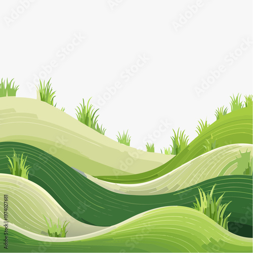 Vibrant Rolling Green Hills Landscape Illustration with Lush Grass and Wavy Terrain