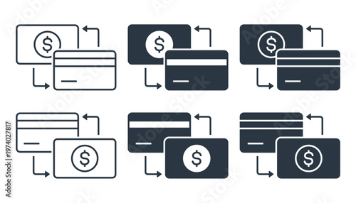 Online Payment Icon with ATM Card and Money Transfer Symbol. Vector Illustration