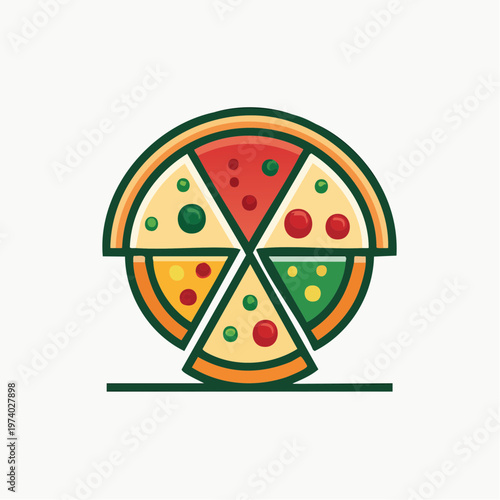 Abstract Pizza Slice Design with Colorful Toppings and Modern Geometric Elements