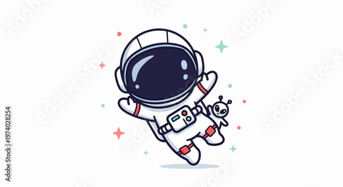 Astronaut Floating in Space Holding a Cute Alien Friend.
