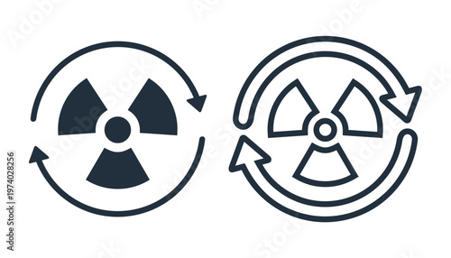 Radioactive Cycle Icon with Rotation Arrows. Nuclear Energy Renewal Symbol. Vector Illustration