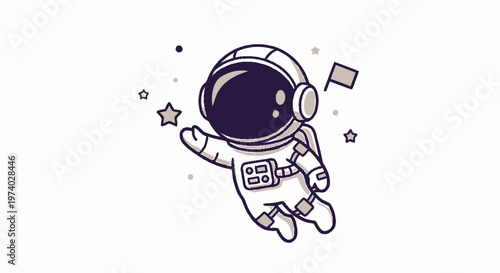 Astronaut Floating in Space Reaching for a Star with a Flag.