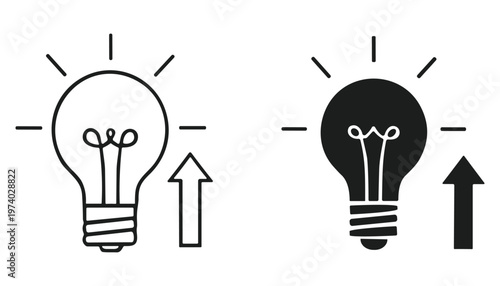 Light bulb icon set with upward arrow, creative idea and growth concept