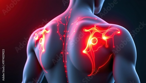 Glowing Shoulder Inflammation Illustration with Vibrant Red