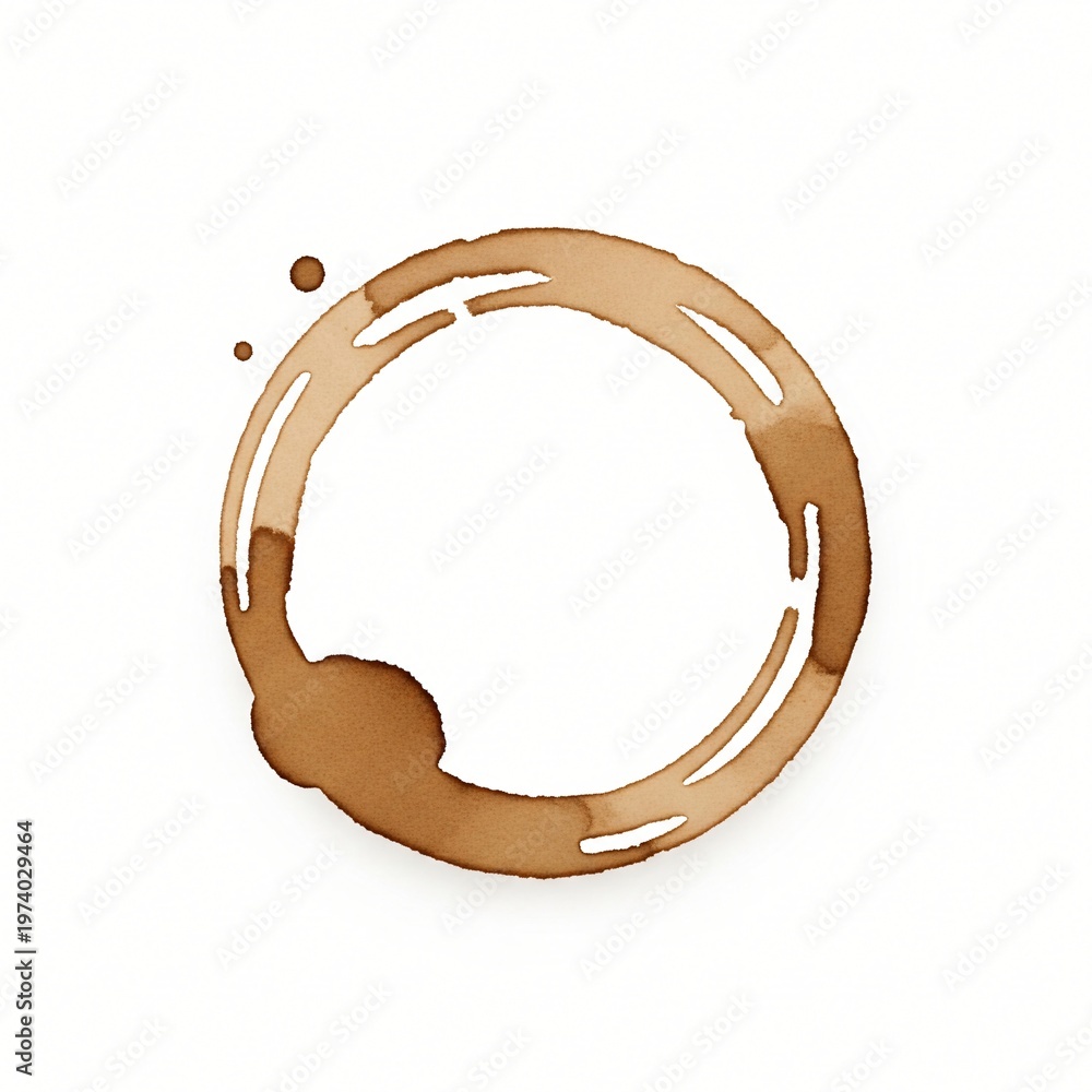 Obraz premium Brown coffee stain ring with two small droplets on a white background drink