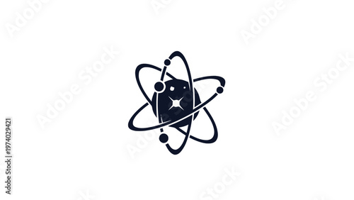 Black and White Atomic Structure on White Background.