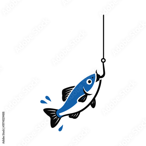 Fish Caught on Hook Illustration