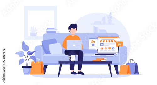 Man sitting on couch with laptop.