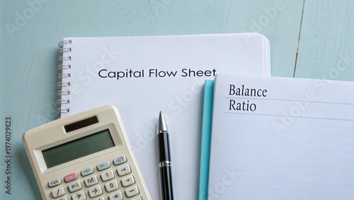 Financial Planning Tools with Calculator, Notebooks, and Pen on Wooden Table for Budgeting and Accounting