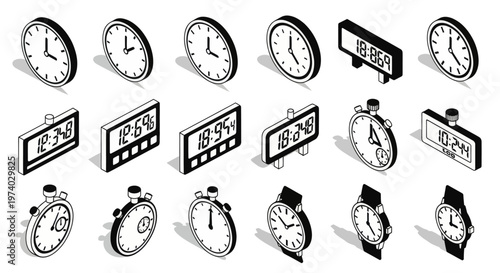 Collection of various analog clocks.