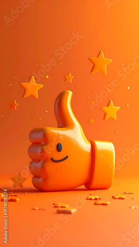 A 3D cartoon hand giving a thumbs up with stars