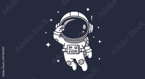 Astronaut Floating in Space with Stars and a Dark Blue Background.