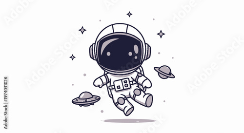 Astronaut Floating in Space with Spaceship and Stars Illustration.