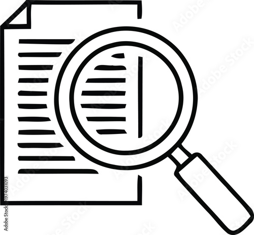 A magnifying glass examining a document with lines of text
