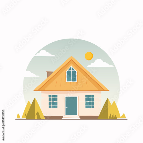 Charming countryside cottage with a golden thatched roof, nestled under a bright sky, symbolizing cozy dwelling and peaceful living