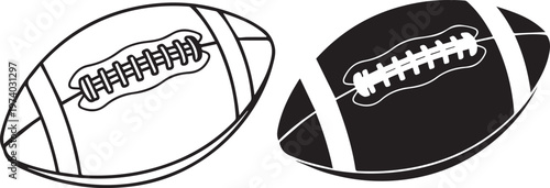 American Football Ball Outline and Silhouette Icon Set Vector Illustration