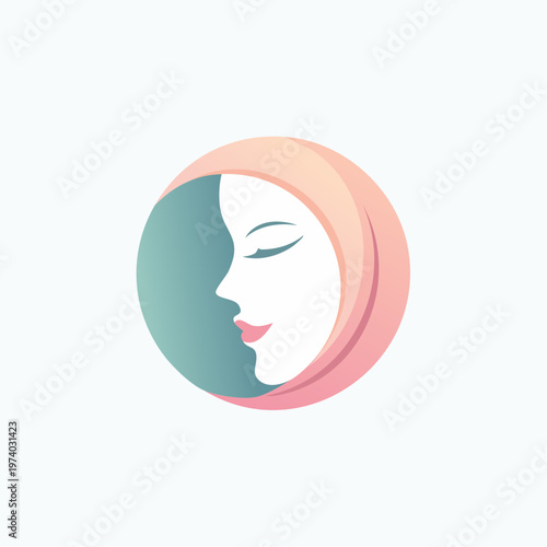 Elegant Woman's Face in a Crescent Moon Shape, symbolizing beauty and femininity