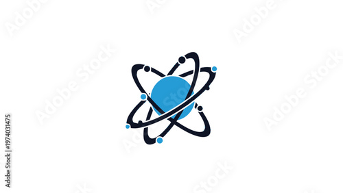 Blue Atom Symbol Isolated on White Background for Science Concept.