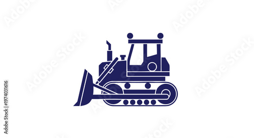 Blue Bulldozer Silhouette - Powerful Construction Equipment Illustration.