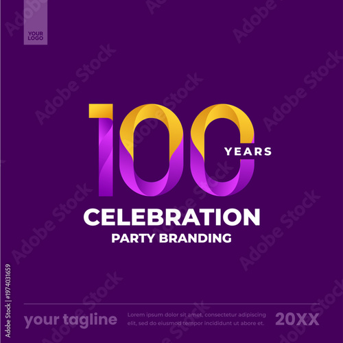 100 years celebration party branding purple gradient social media template