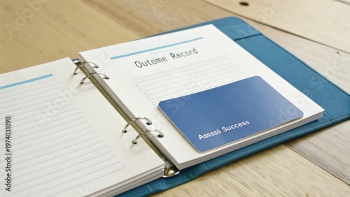 Organized Outcome Record and Assessment Card on a Modern Wooden Table for Personal Development and Planning
