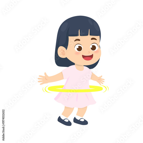 Cute Girl Playing Hula Hoop Cartoon Illustration