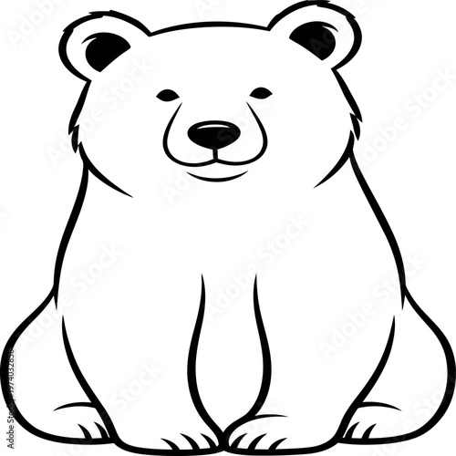 A black and white illustration of a polar bear sitting