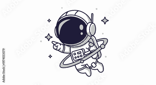 Astronaut in Space Pointing with a Futuristic Helmet and Suit.