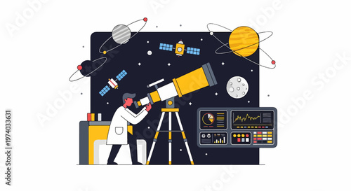 Astronomer Observing the Cosmos Through a Powerful Telescope in Space.