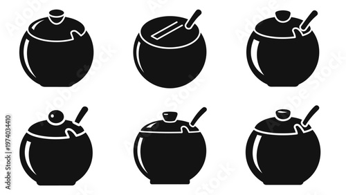 Sugar Bowl Icons Set, Various Styles, Vector Graphics