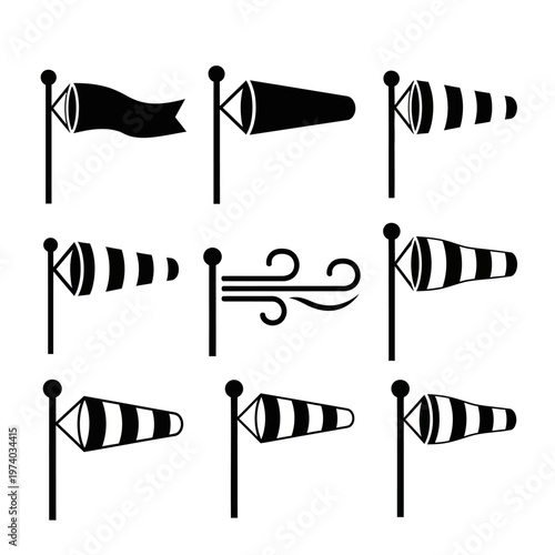 Wind Sock Icons: Weather Indicator Collection for Aviation and Meteorology