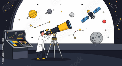 Astronomer Observing the Cosmos Through a Powerful Telescope.