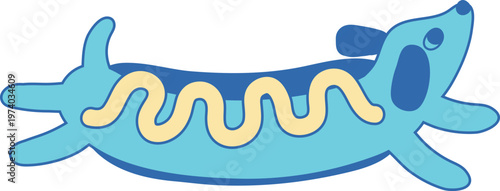 Cute blue dachshund wiener dog hot dog style vector illustration