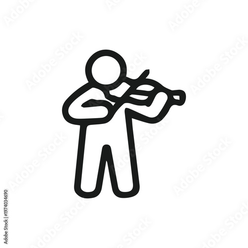 Simple Stick Figure Musician Playing Classical Violin Line Art Icon