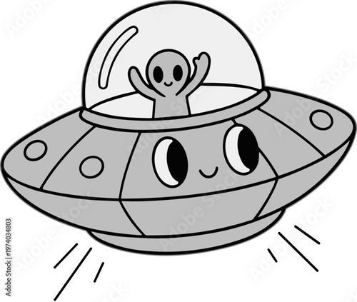 Cute UFO and Alien Character Illustration