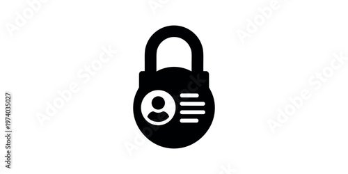Black silhouette of a padlock with a user profile and lines security  in white background