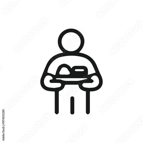 Minimalist Icon Of A Person Serving A Meal On A Tray Isolated