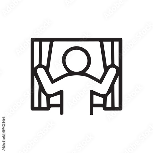 Person Looking Out Window Opening Curtains Minimalist Line Icon
